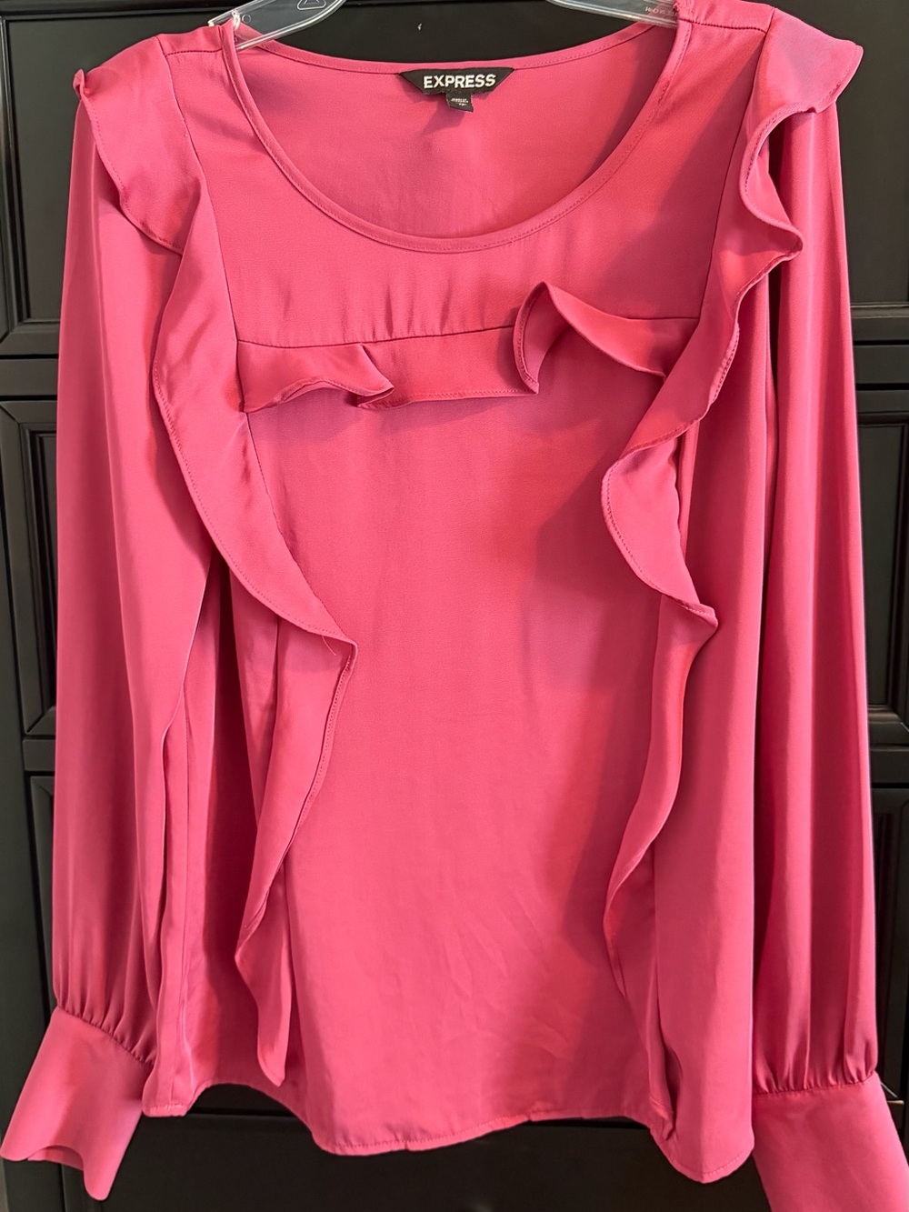 Express Hot Pink Ruffle Long-Sleeve Top